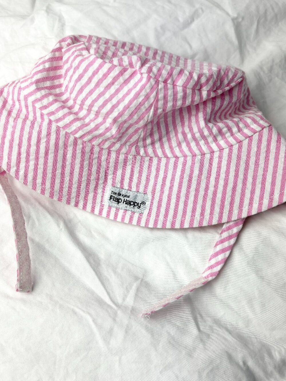 FLAP HAPPY Toddler Girls 2T+ Pink Seersucker Striped Bucket Hat XL